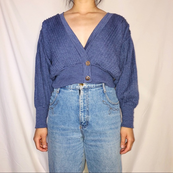 Loewe Blue Pleated Cropped Wool Cardigan M - Picture 4 of 11